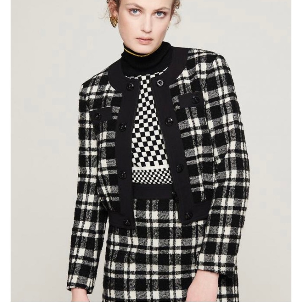 Escada Sport Wool Check Tweed Cropped Jacket